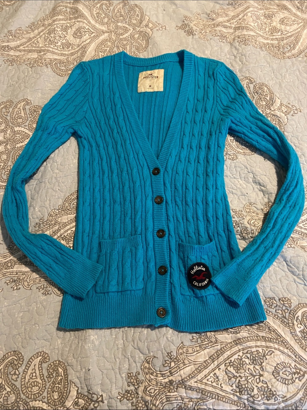 Hollister Bright Blue Cable-Knit Cardigan